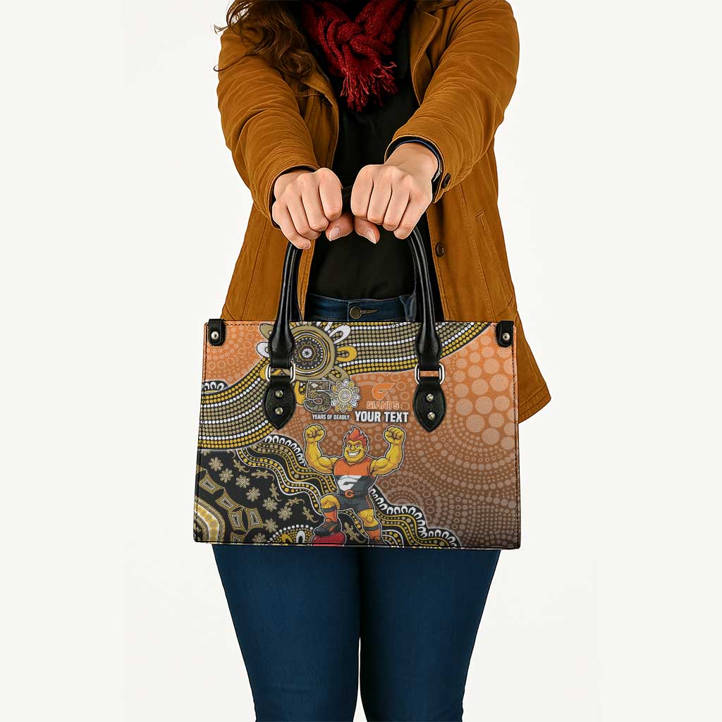 Personalized Giants Football Mascot Leather Bag Aboriginal Dot Art Style Vibrant Indigenous Pattern Design