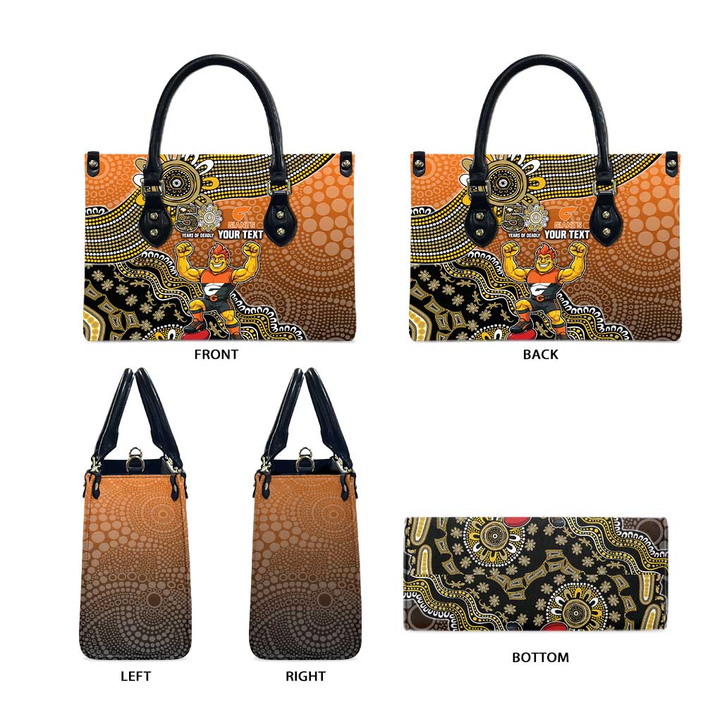 Personalized Giants Football Mascot Leather Bag Aboriginal Dot Art Style Vibrant Indigenous Pattern Design