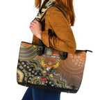 Personalized Giants Football Mascot Leather Tote Bag Aboriginal Dot Art Style Vibrant Indigenous Pattern Design