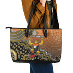 Personalized Giants Football Mascot Leather Tote Bag Aboriginal Dot Art Style Vibrant Indigenous Pattern Design