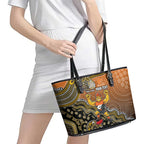 Personalized Giants Football Mascot Leather Tote Bag Aboriginal Dot Art Style Vibrant Indigenous Pattern Design
