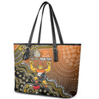 Personalized Giants Football Mascot Leather Tote Bag Aboriginal Dot Art Style Vibrant Indigenous Pattern Design