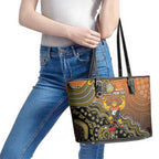 Personalized Giants Football Mascot Leather Tote Bag Aboriginal Dot Art Style Vibrant Indigenous Pattern Design