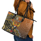 Personalized Giants Football Mascot Leather Tote Bag Aboriginal Dot Art Style Vibrant Indigenous Pattern Design