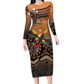 Personalized Giants Football Mascot Long Sleeve Bodycon Dress Aboriginal Dot Art Style Vibrant Indigenous Pattern Design