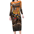 Personalized Giants Football Mascot Long Sleeve Bodycon Dress Aboriginal Dot Art Style Vibrant Indigenous Pattern Design