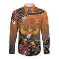 Personalized Giants Football Mascot Long Sleeve Button Shirt Aboriginal Dot Art Style Vibrant Indigenous Pattern Design