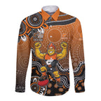 Personalized Giants Football Mascot Long Sleeve Button Shirt Aboriginal Dot Art Style Vibrant Indigenous Pattern Design