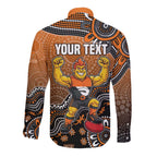 Personalized Giants Football Mascot Long Sleeve Button Shirt Aboriginal Dot Art Style Vibrant Indigenous Pattern Design