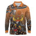 Personalized Giants Football Mascot Long Sleeve Polo Shirt Aboriginal Dot Art Style Vibrant Indigenous Pattern Design