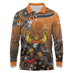 Personalized Giants Football Mascot Long Sleeve Polo Shirt Aboriginal Dot Art Style Vibrant Indigenous Pattern Design
