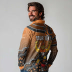 Personalized Giants Football Mascot Long Sleeve Polo Shirt Aboriginal Dot Art Style Vibrant Indigenous Pattern Design