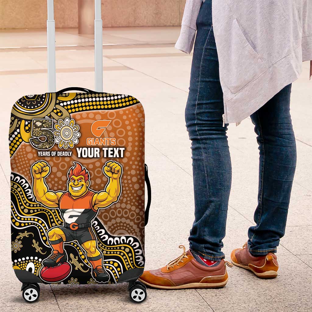 Personalized Giants Football Mascot Luggage Cover Aboriginal Dot Art Style Vibrant Indigenous Pattern Design