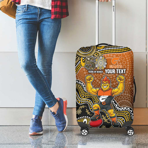Personalized Giants Football Mascot Luggage Cover Aboriginal Dot Art Style Vibrant Indigenous Pattern Design
