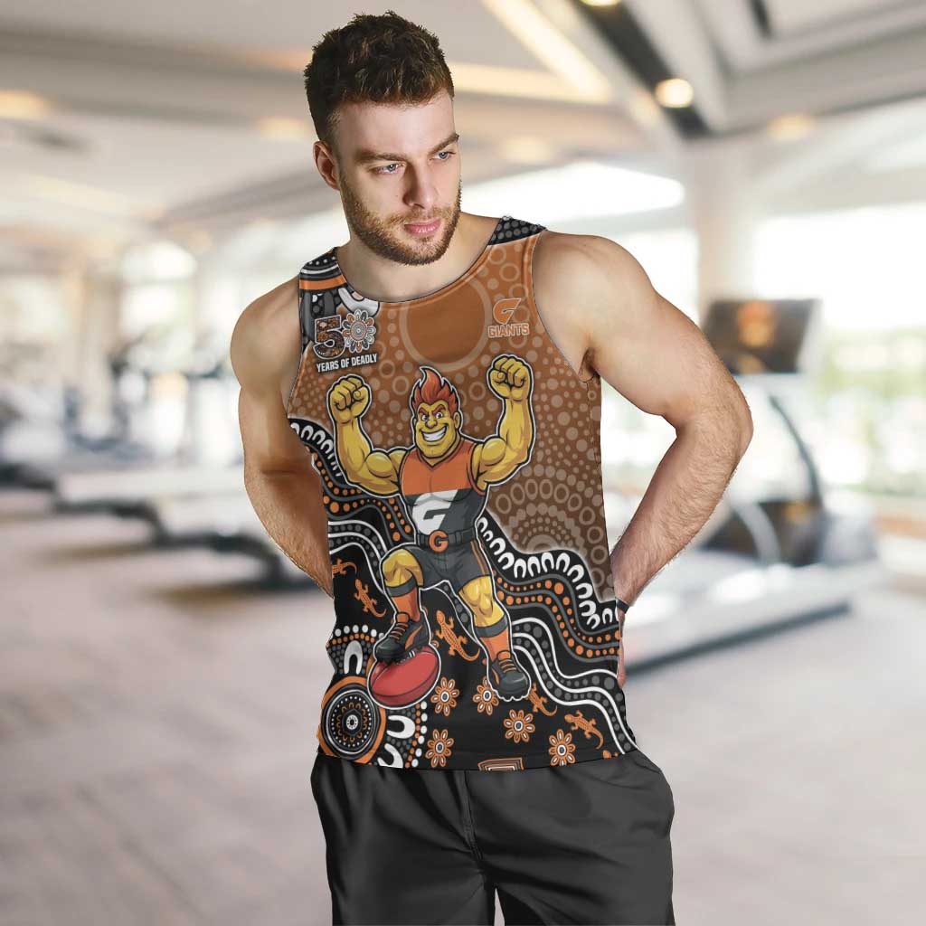 Personalized Giants Football Mascot Men Tank Top Aboriginal Dot Art Style Vibrant Indigenous Pattern Design