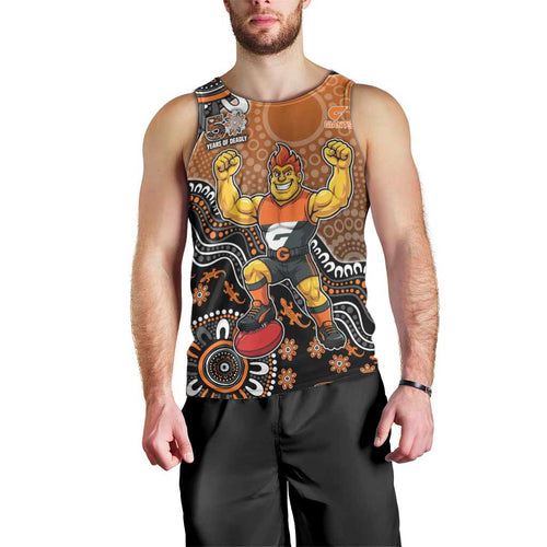 Personalized Giants Football Mascot Men Tank Top Aboriginal Dot Art Style Vibrant Indigenous Pattern Design