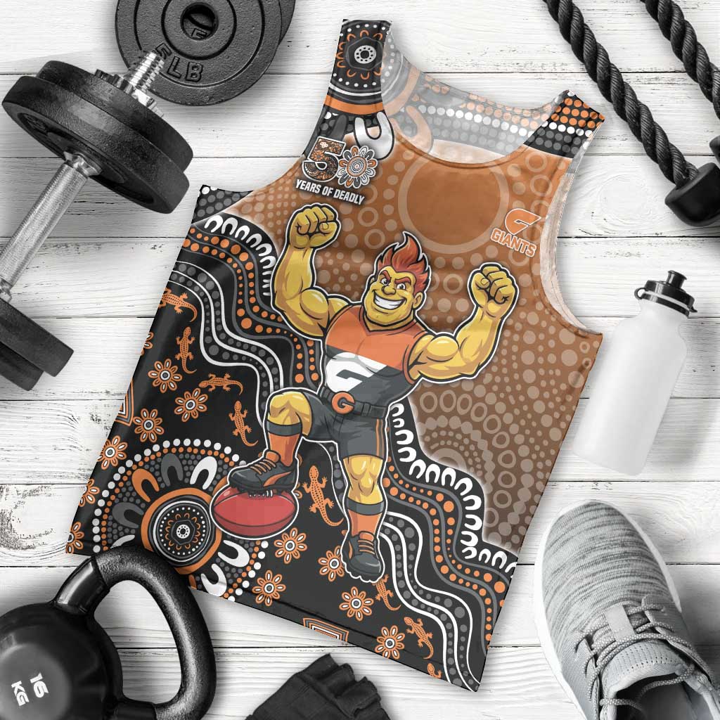 Personalized Giants Football Mascot Men Tank Top Aboriginal Dot Art Style Vibrant Indigenous Pattern Design