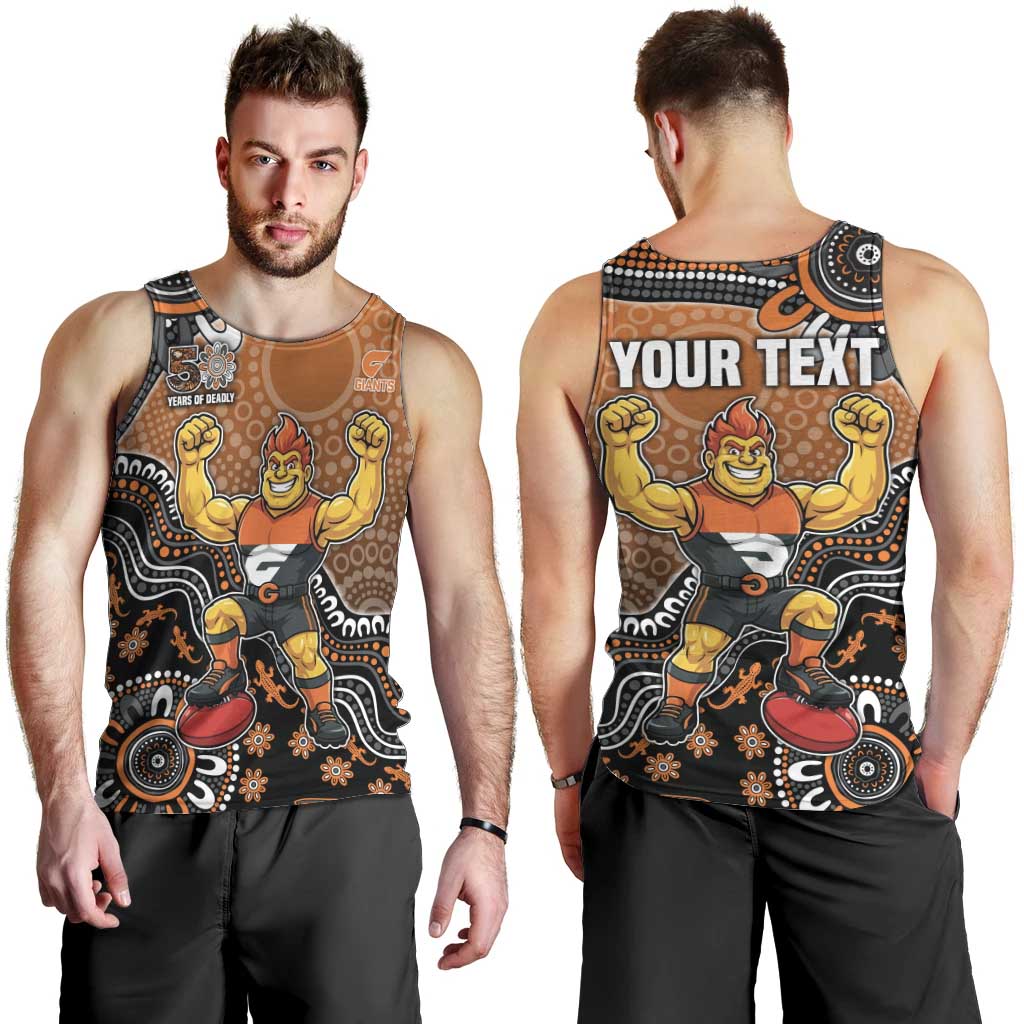 Personalized Giants Football Mascot Men Tank Top Aboriginal Dot Art Style Vibrant Indigenous Pattern Design