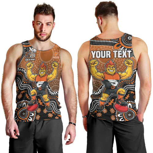 Personalized Giants Football Mascot Men Tank Top Aboriginal Dot Art Style Vibrant Indigenous Pattern Design