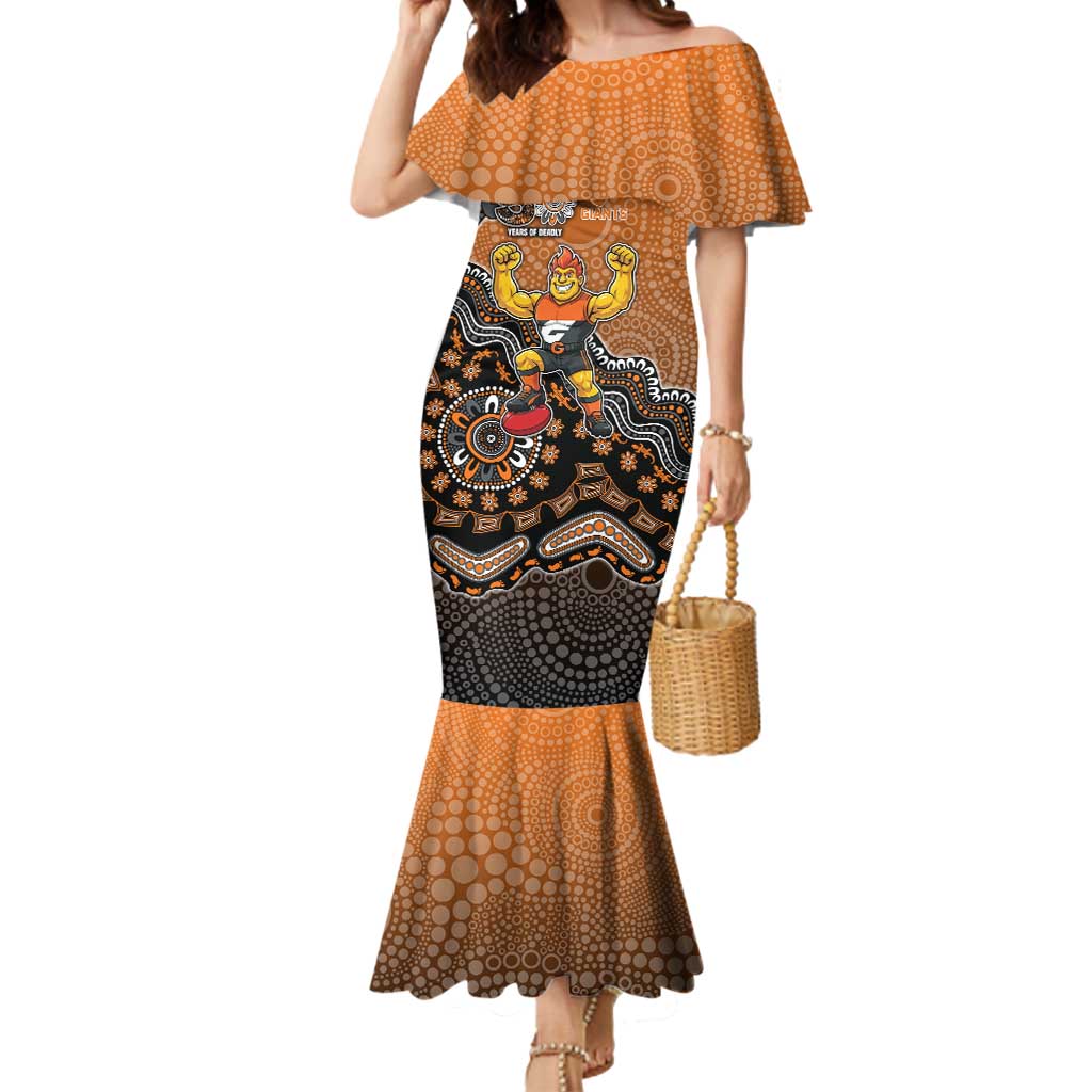 Personalized Giants Football Mascot Mermaid Dress Aboriginal Dot Art Style Vibrant Indigenous Pattern Design