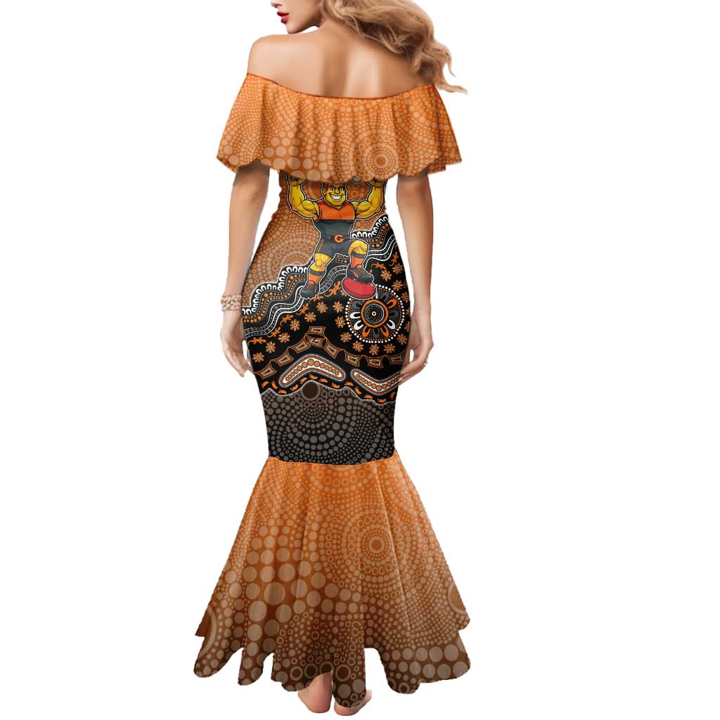 Personalized Giants Football Mascot Mermaid Dress Aboriginal Dot Art Style Vibrant Indigenous Pattern Design