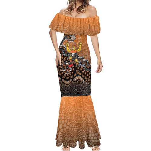 Personalized Giants Football Mascot Mermaid Dress Aboriginal Dot Art Style Vibrant Indigenous Pattern Design