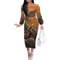 Personalized Giants Football Mascot Off The Shoulder Long Sleeve Dress Aboriginal Dot Art Style Vibrant Indigenous Pattern Design