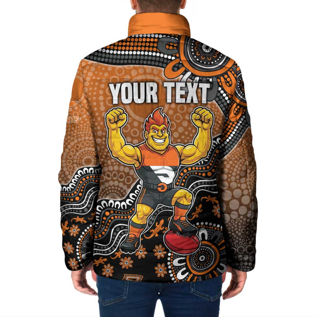 Personalized Giants Football Mascot Padded Jacket Aboriginal Dot Art Style Vibrant Indigenous Pattern Design