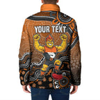 Personalized Giants Football Mascot Padded Jacket Aboriginal Dot Art Style Vibrant Indigenous Pattern Design