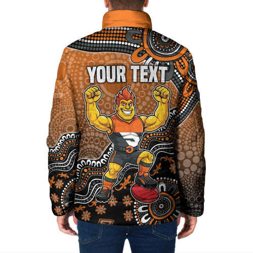 Personalized Giants Football Mascot Padded Jacket Aboriginal Dot Art Style Vibrant Indigenous Pattern Design