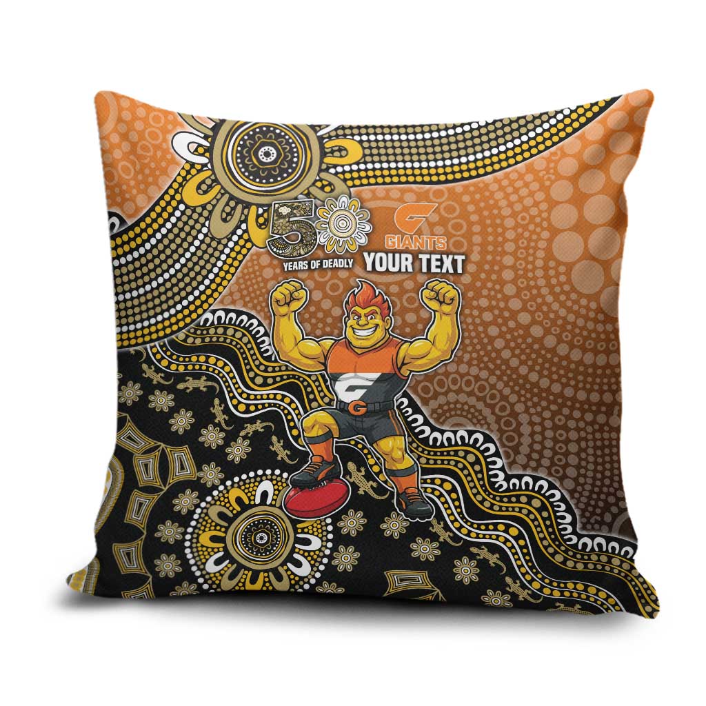 Personalized Giants Football Mascot Pillow Cover Aboriginal Dot Art Style Vibrant Indigenous Pattern Design