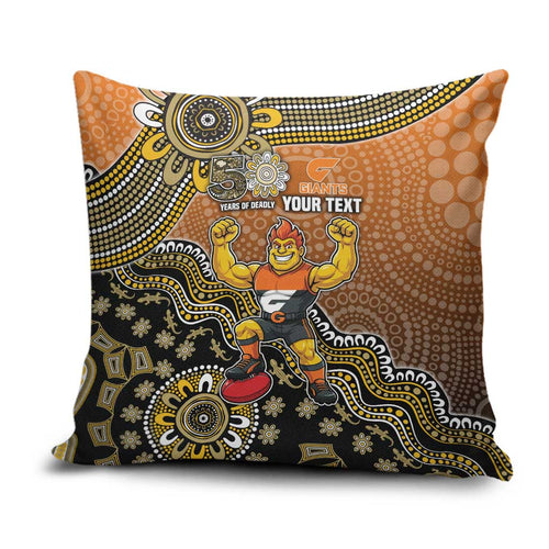 Personalized Giants Football Mascot Pillow Cover Aboriginal Dot Art Style Vibrant Indigenous Pattern Design