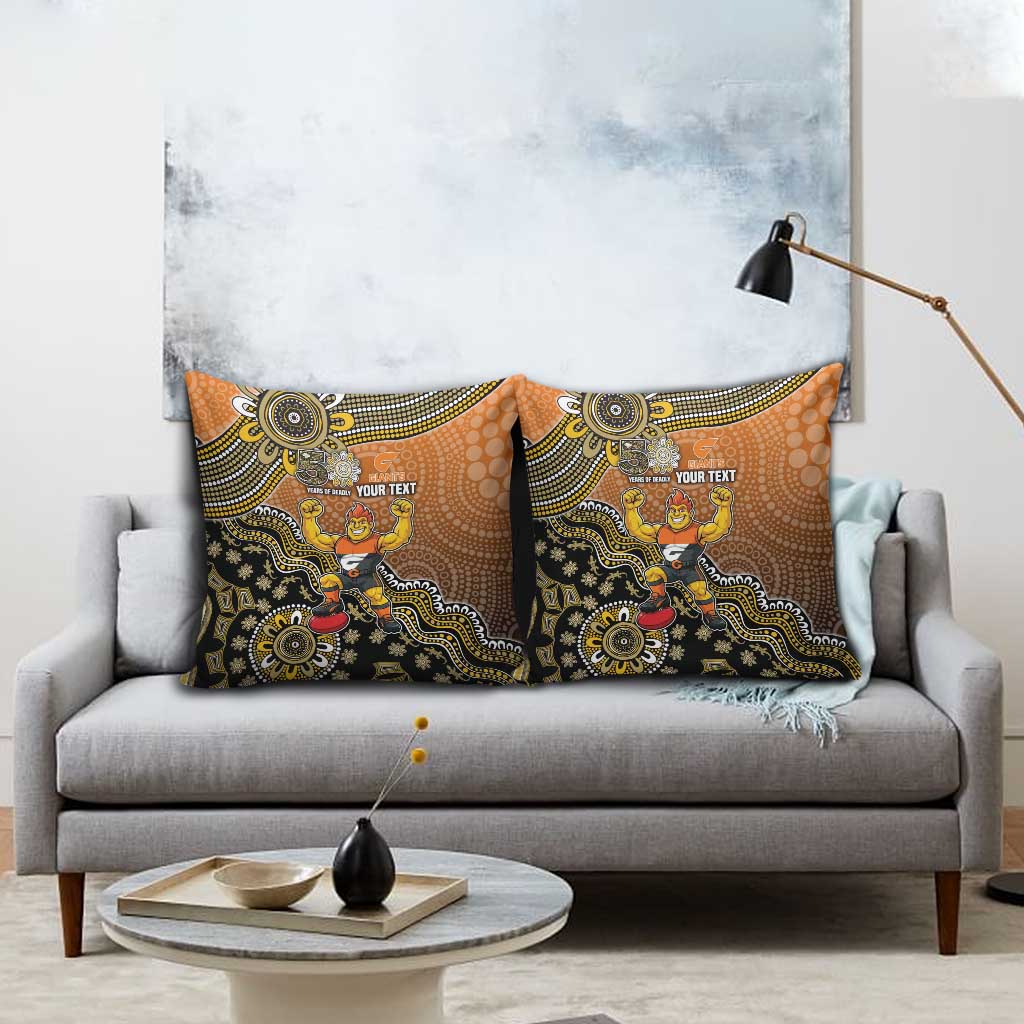 Personalized Giants Football Mascot Pillow Cover Aboriginal Dot Art Style Vibrant Indigenous Pattern Design