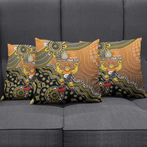 Personalized Giants Football Mascot Pillow Cover Aboriginal Dot Art Style Vibrant Indigenous Pattern Design