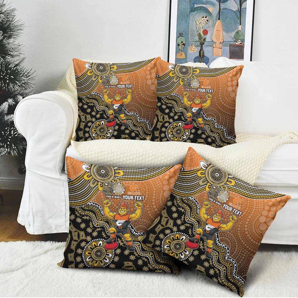 Personalized Giants Football Mascot Pillow Cover Aboriginal Dot Art Style Vibrant Indigenous Pattern Design