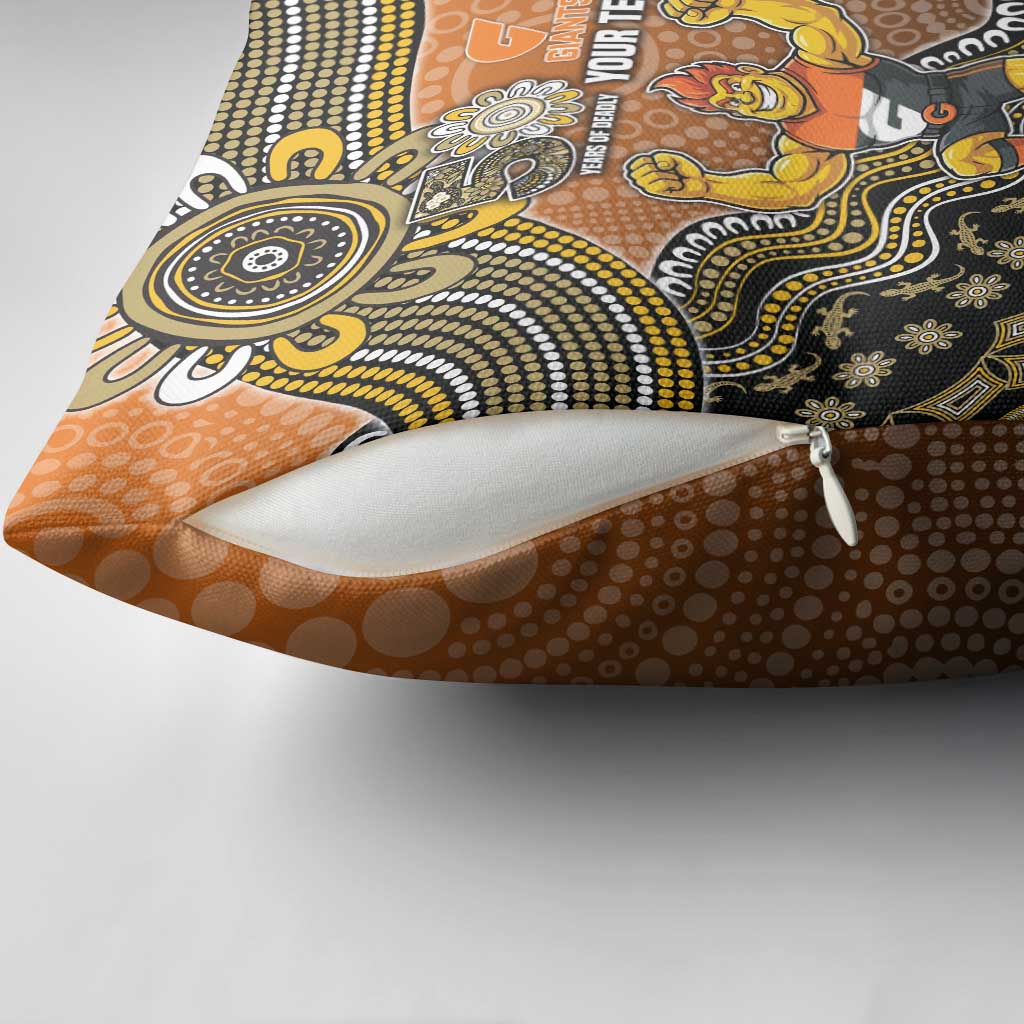 Personalized Giants Football Mascot Pillow Cover Aboriginal Dot Art Style Vibrant Indigenous Pattern Design