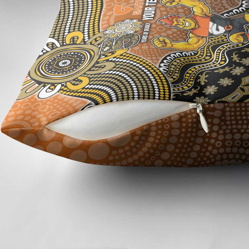 Personalized Giants Football Mascot Pillow Cover Aboriginal Dot Art Style Vibrant Indigenous Pattern Design
