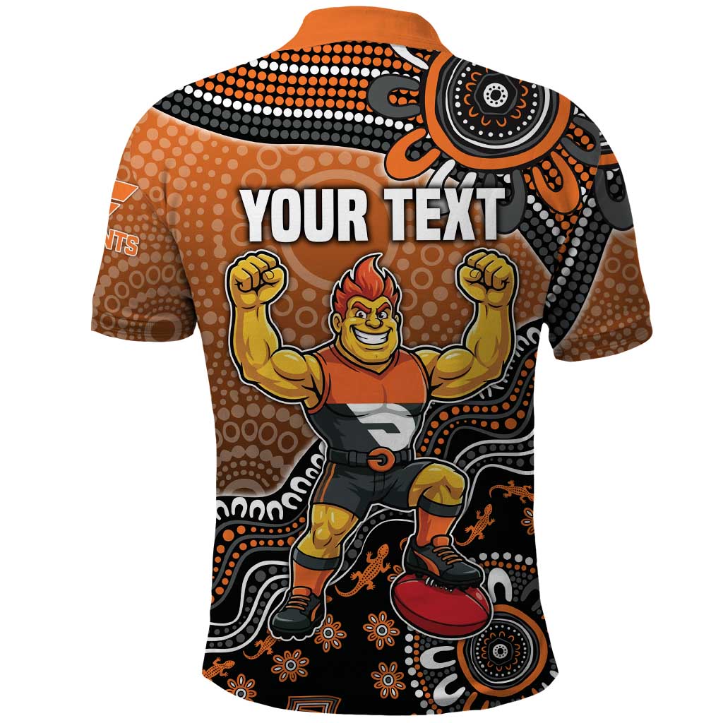 Personalized Giants Football Mascot Polo Shirt Aboriginal Dot Art Style Vibrant Indigenous Pattern Design