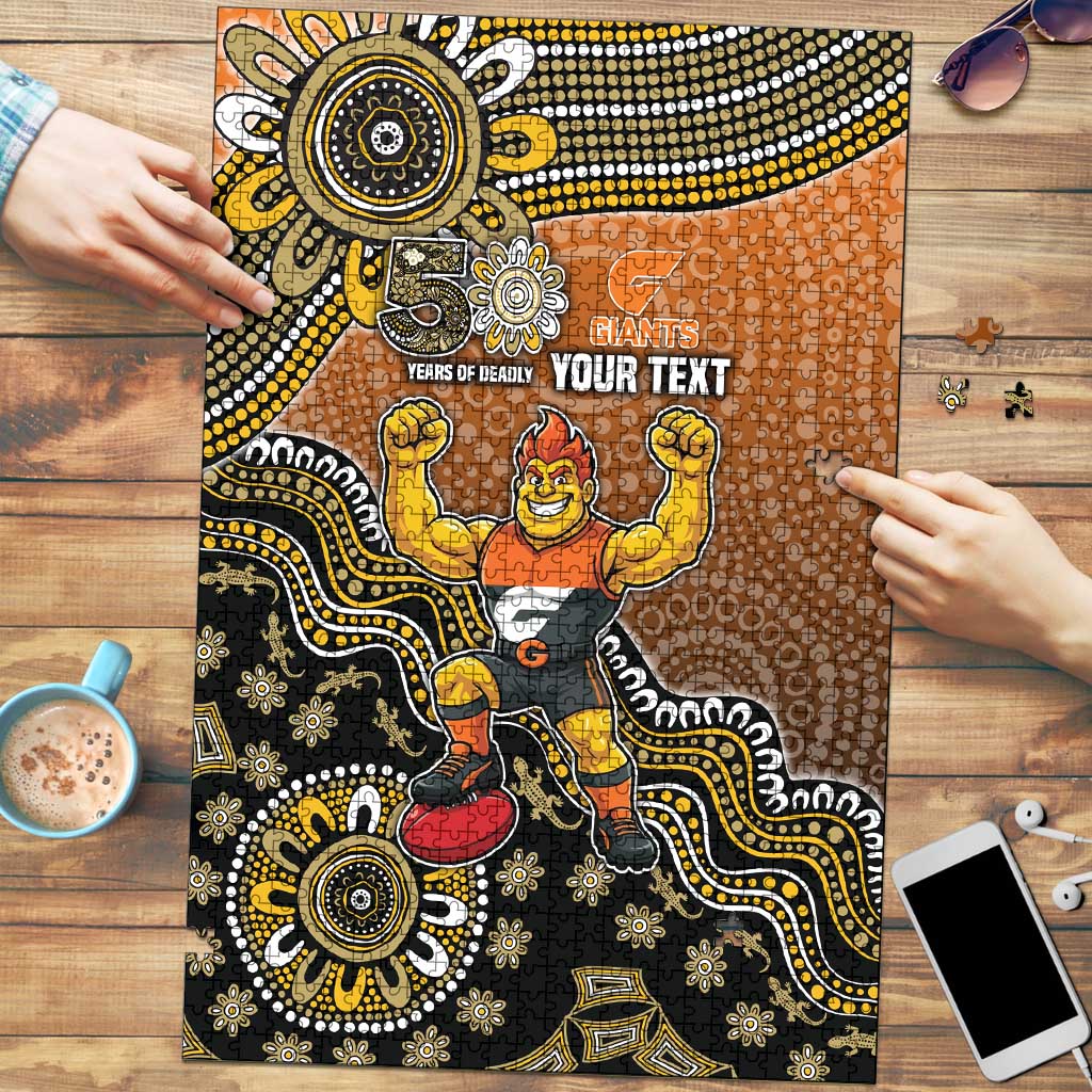 Personalized Giants Football Mascot Puzzle Aboriginal Dot Art Style Vibrant Indigenous Pattern Design