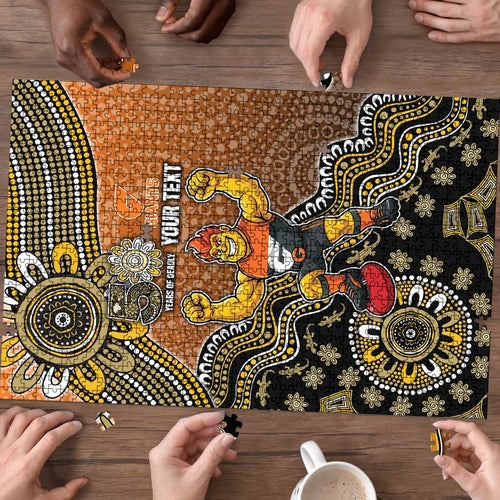 Personalized Giants Football Mascot Puzzle Aboriginal Dot Art Style Vibrant Indigenous Pattern Design