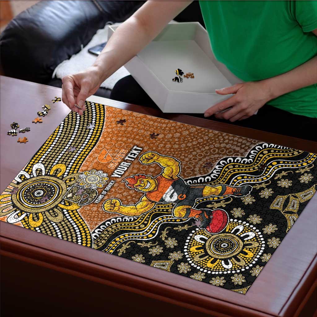 Personalized Giants Football Mascot Puzzle Aboriginal Dot Art Style Vibrant Indigenous Pattern Design