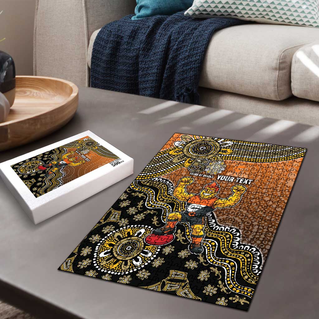 Personalized Giants Football Mascot Puzzle Aboriginal Dot Art Style Vibrant Indigenous Pattern Design