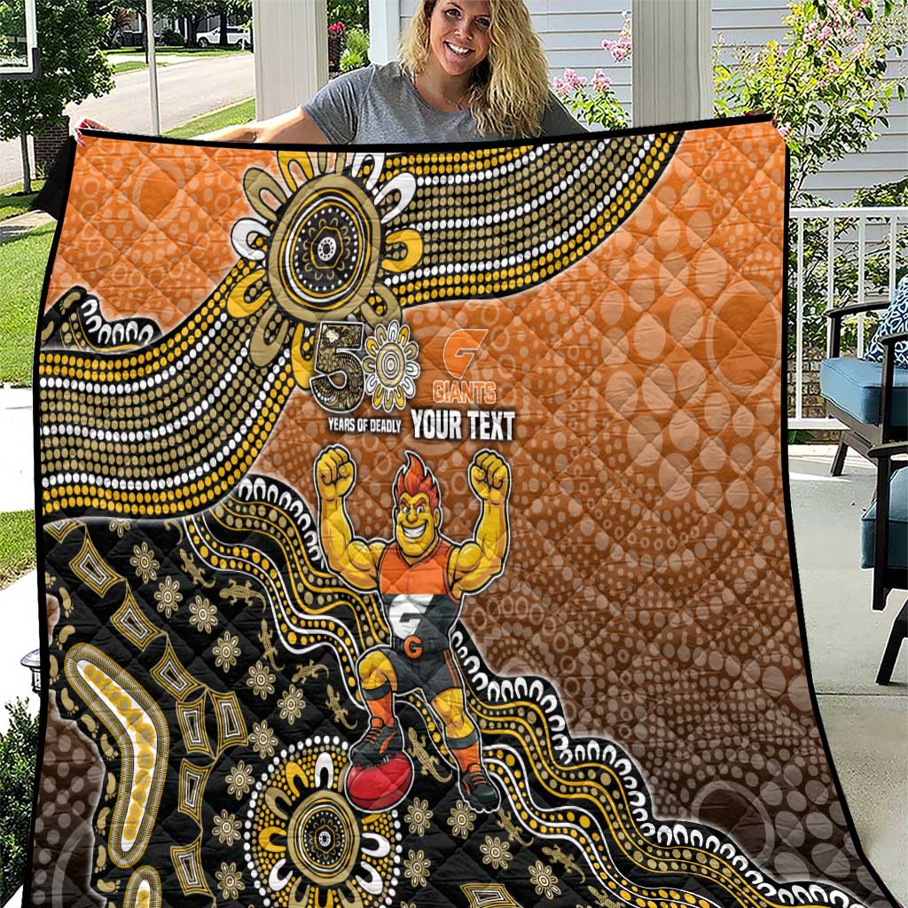 Personalized Giants Football Mascot Quilt Aboriginal Dot Art Style Vibrant Indigenous Pattern Design