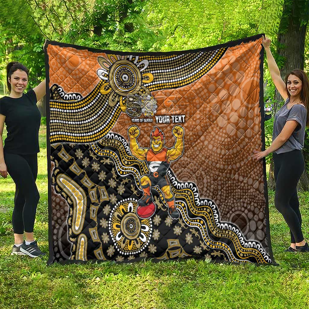 Personalized Giants Football Mascot Quilt Aboriginal Dot Art Style Vibrant Indigenous Pattern Design