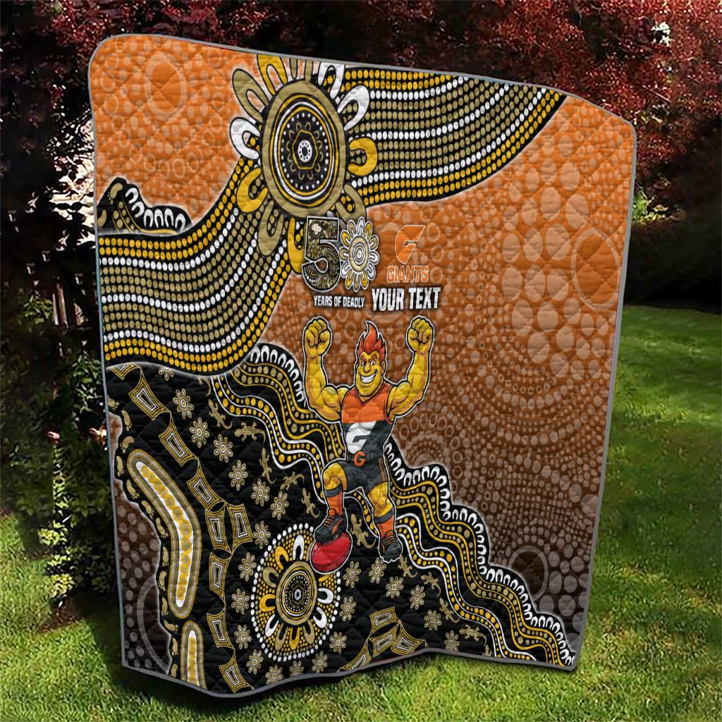 Personalized Giants Football Mascot Quilt Aboriginal Dot Art Style Vibrant Indigenous Pattern Design