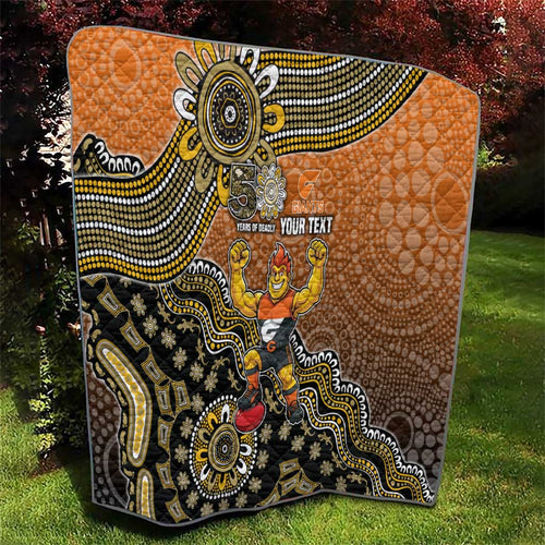 Personalized Giants Football Mascot Quilt Aboriginal Dot Art Style Vibrant Indigenous Pattern Design