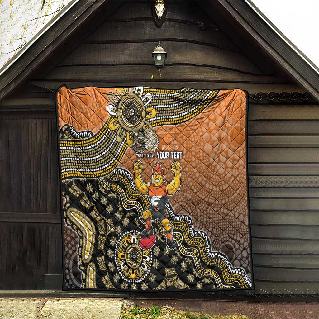 Personalized Giants Football Mascot Quilt Aboriginal Dot Art Style Vibrant Indigenous Pattern Design