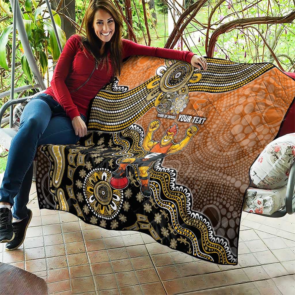 Personalized Giants Football Mascot Quilt Aboriginal Dot Art Style Vibrant Indigenous Pattern Design