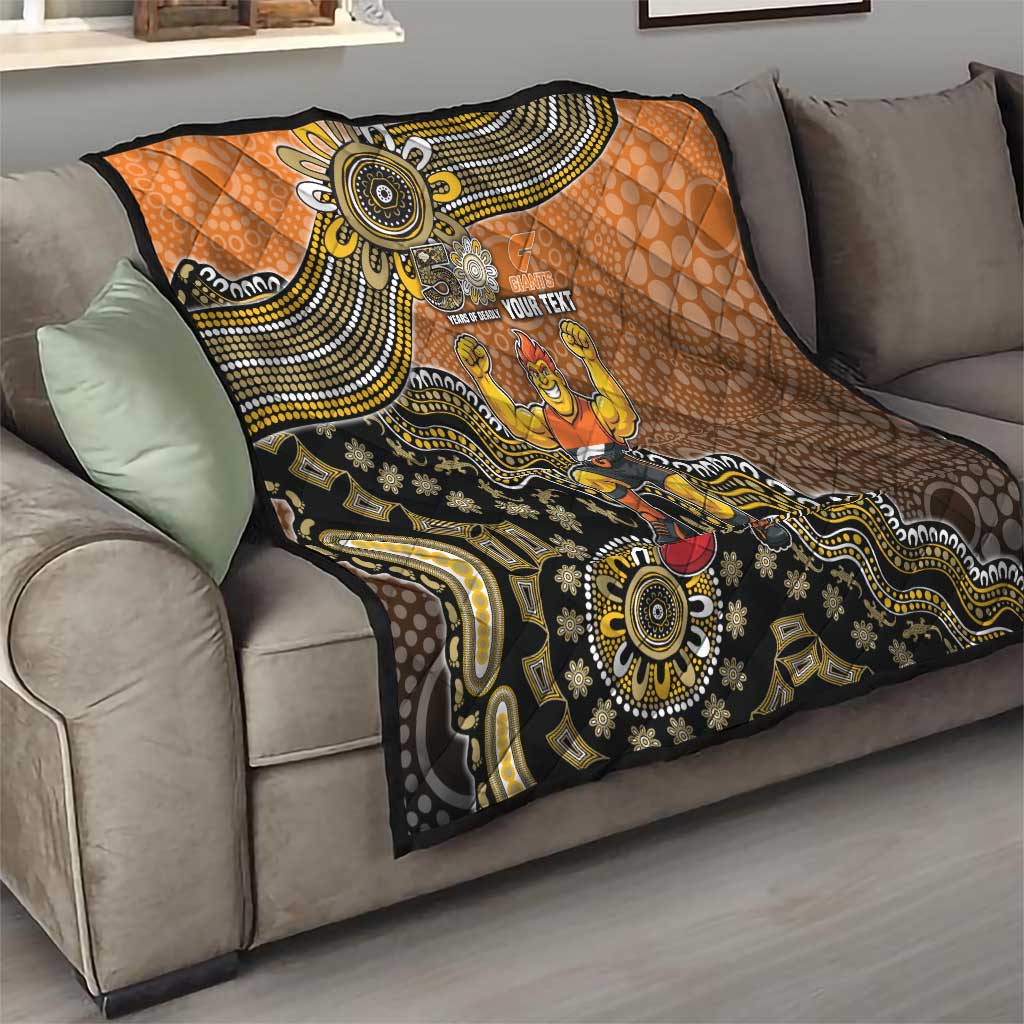 Personalized Giants Football Mascot Quilt Aboriginal Dot Art Style Vibrant Indigenous Pattern Design
