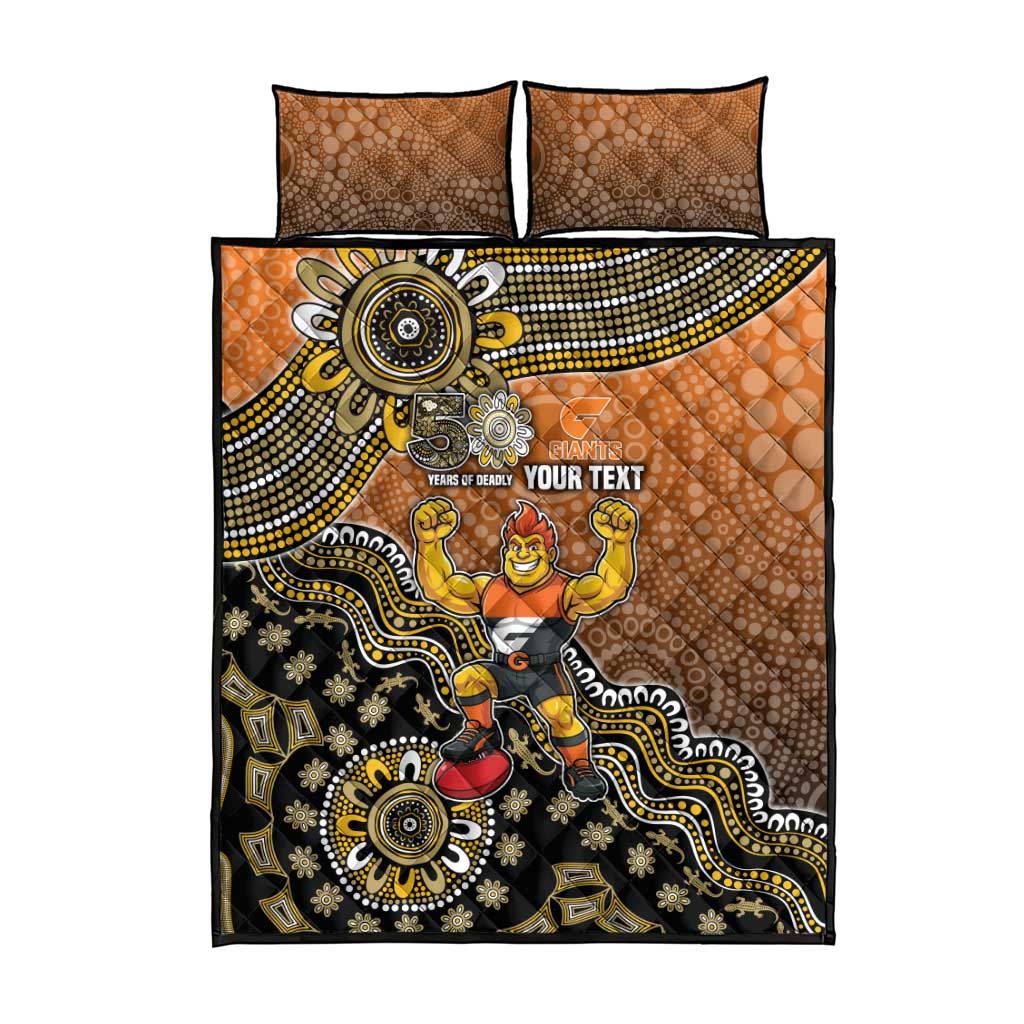 Personalized Giants Football Mascot Quilt Bed Set Aboriginal Dot Art Style Vibrant Indigenous Pattern Design